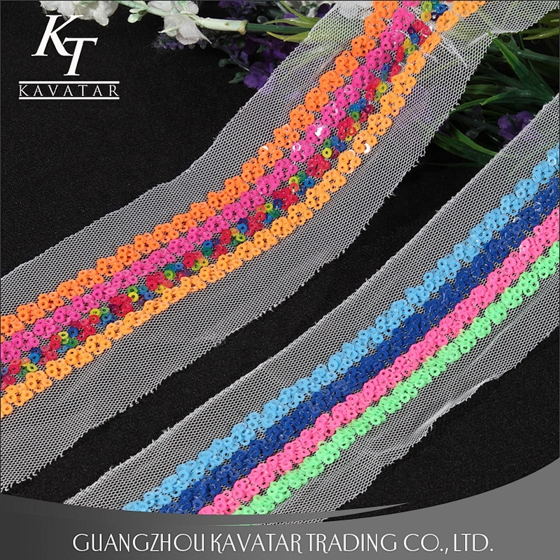 New Arrival 5cm Width Flower Shape Sequin Sew On Mesh Trim For Decoration