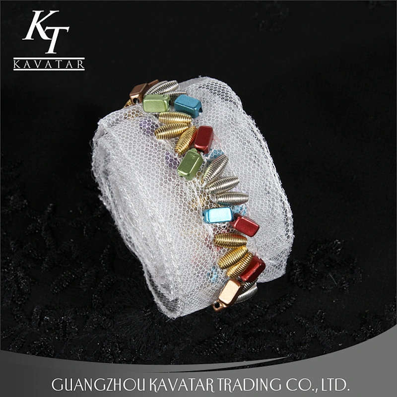Beautiful colorful screw Copper beaded lace mesh decoration for garment