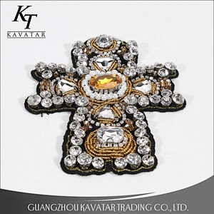 Beaded Crystal Rhinestone Cross Patches Embroidery Patch Applique Stick Water Cross Emblem Garment Accessories