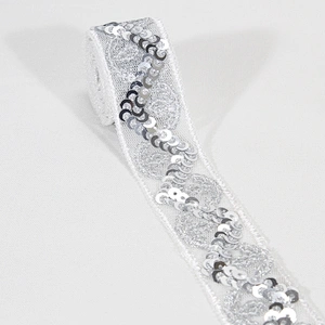 Stock Chic Embroidery Maple Leaf Design Sequin Beaded Tulle Lace Trim