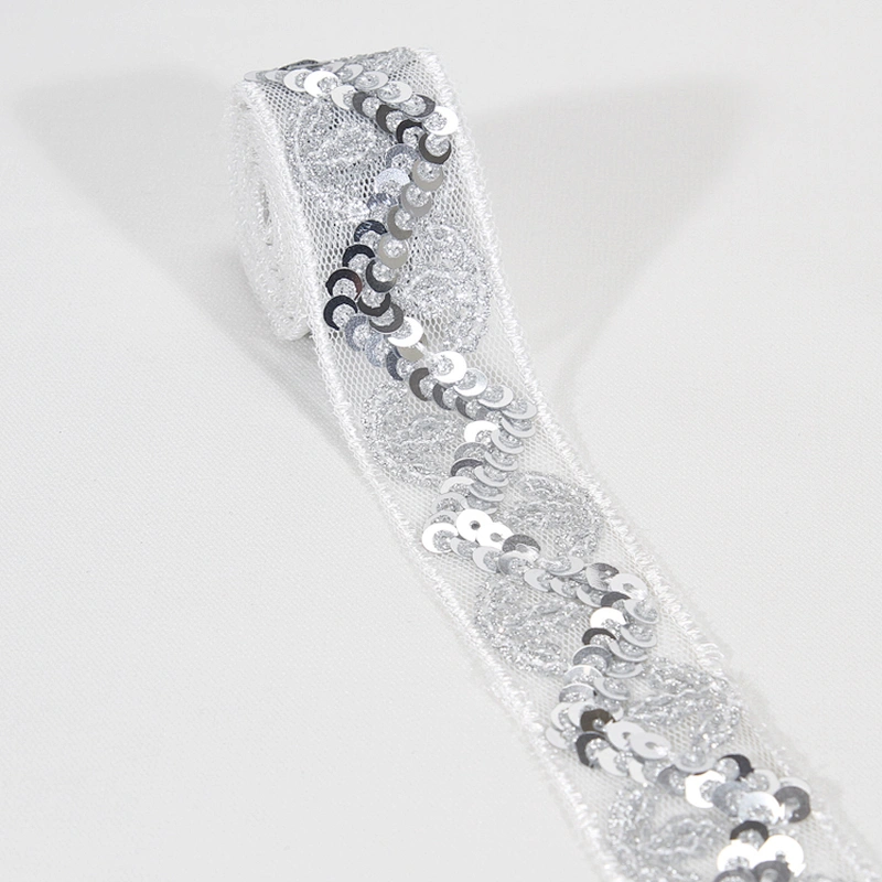 Stock Chic Embroidery Maple Leaf Design Sequin Beaded Tulle Lace Trim