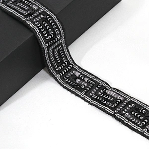 Handmade Chic Embroidery Gold Sequin Beaded Tulle Lace Trim For Wedding Dress