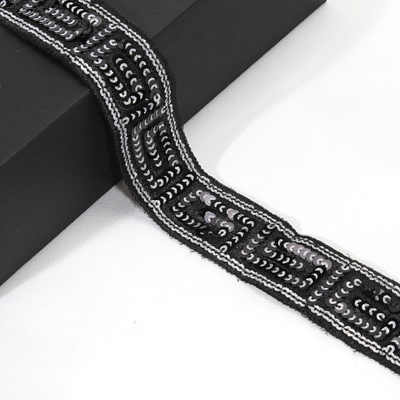 Handmade Chic Embroidery Gold Sequin Beaded Tulle Lace Trim For Wedding Dress