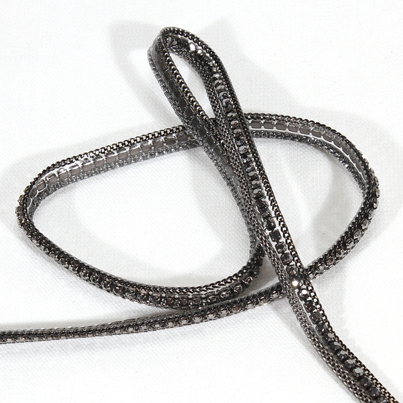 Copper Chain Bordered Hotfix Transfer Rhinestone Ribbon Trim