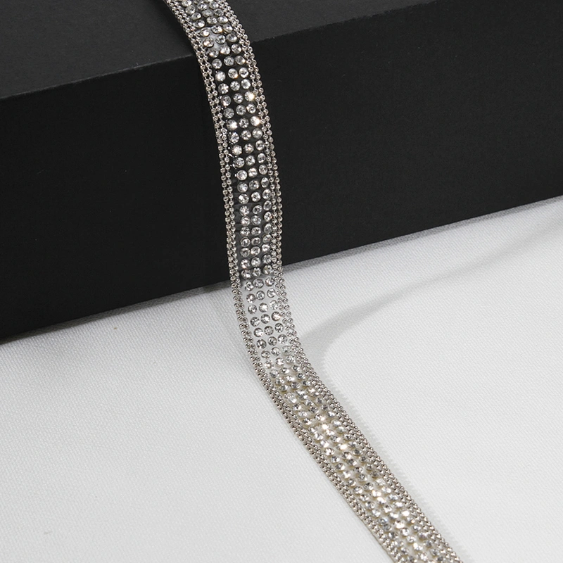 Custom Decorative 1.2cm 1.4cm Accessories Edged Rhinestones Beaded Hotfix Transfer Trim