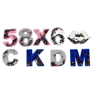 Kavatar Popular Hot Fix Sequin Number Letter Patches Applique For Garment