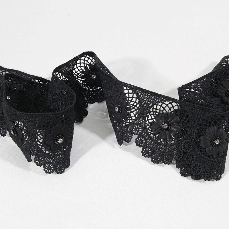 Good quality black eyelet lace flower trim manufacturer
