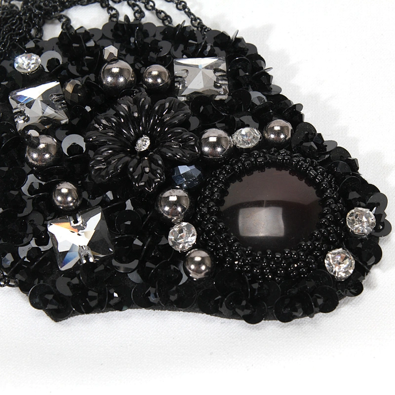 Black & White Pearl Feather Decorated Big Patch with Mini Accessories Chain