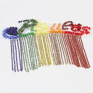 Trendy Iron On Rainbow Color Rhinestone Letter Patch with Beads Fringes