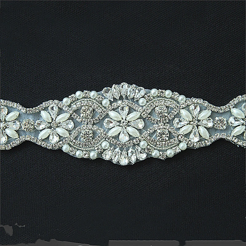 Custom Sew On Pearl Beaded Rhinestone Applique
