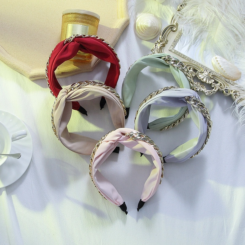 Fashion headbands 2020  retro style wide edge hair band  girls headbands Aluminium chain beaded bow headb  hair accessories
