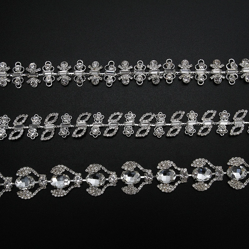 Kavatar Glitter Sewing Strass Ribbon Crystal Applique Clear Glass Rhinestone Chain Fringe