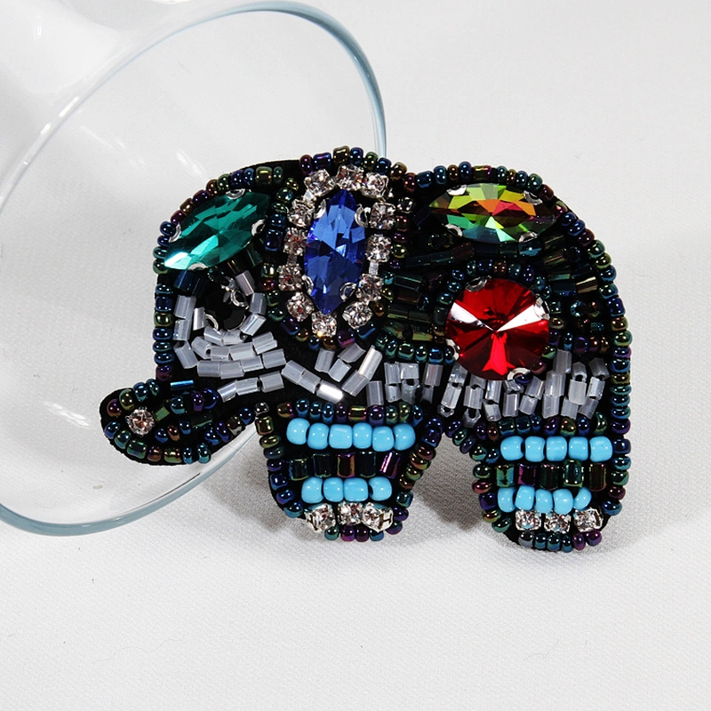 Garment patches applique elephant design rhinestone beaded patches
