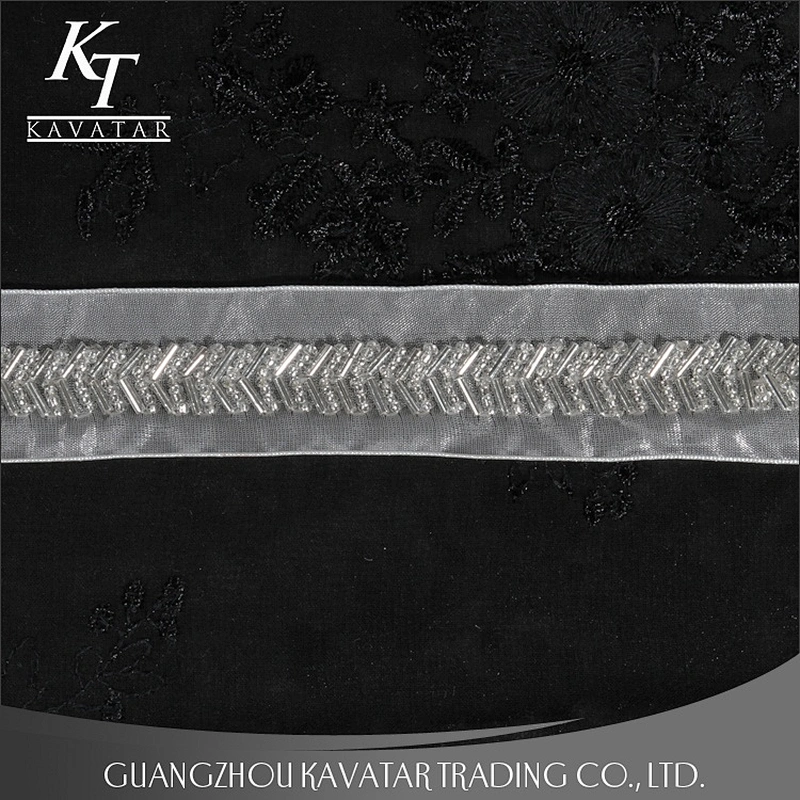 Handmade Beaded Sewing Lace Trims Mesh Ribbon For Wedding Dress Decoration