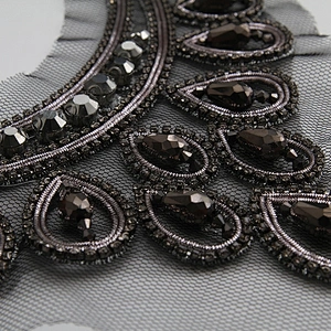 Sew on necklace  Indian silk handmade necklace rhinestone beaded big patches for clothing patches  3D