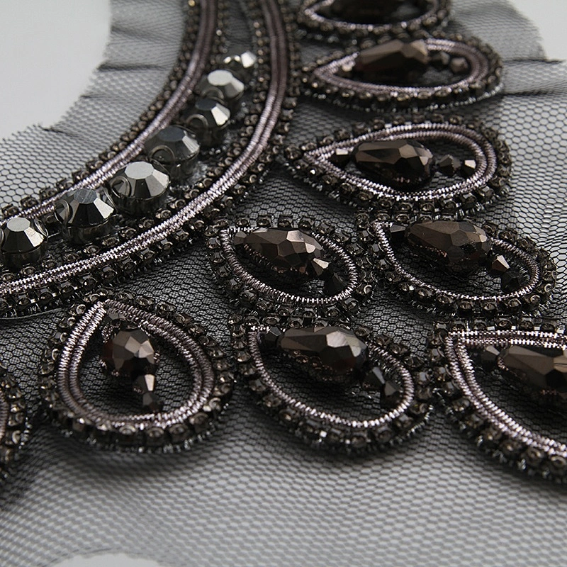 Sew on necklace  Indian silk handmade necklace rhinestone beaded big patches for clothing patches  3D