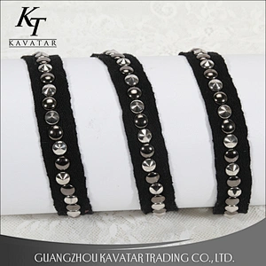 Classical style polyester design lace trim with Copper rivet for clothes