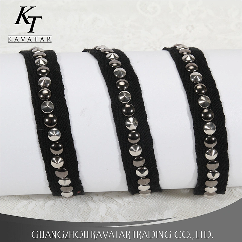 Classical style polyester design lace trim with Copper rivet for clothes