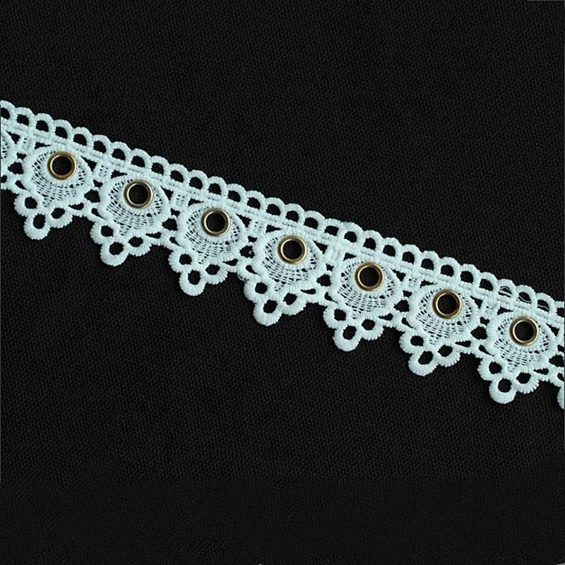 Latest Design White Polyester Eyelet Lace Trimming For Garment
