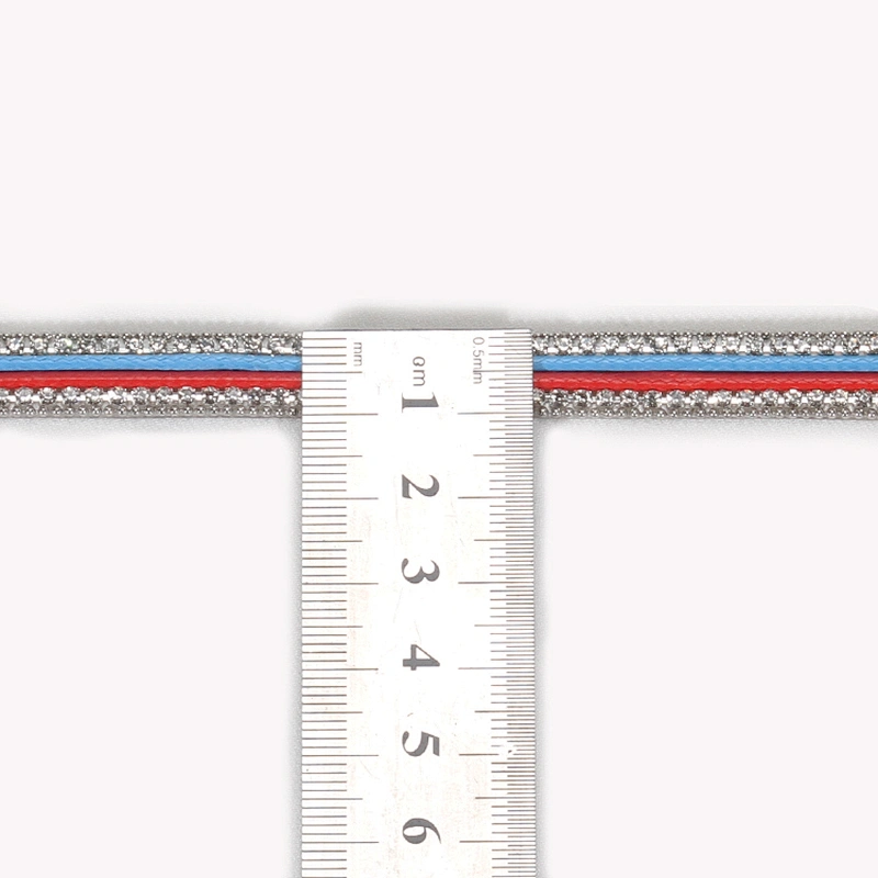 Wholesale 1cm Accessories Beaded Rhinestone Hot Fix Trimming with Red Blue Polyester Strips
