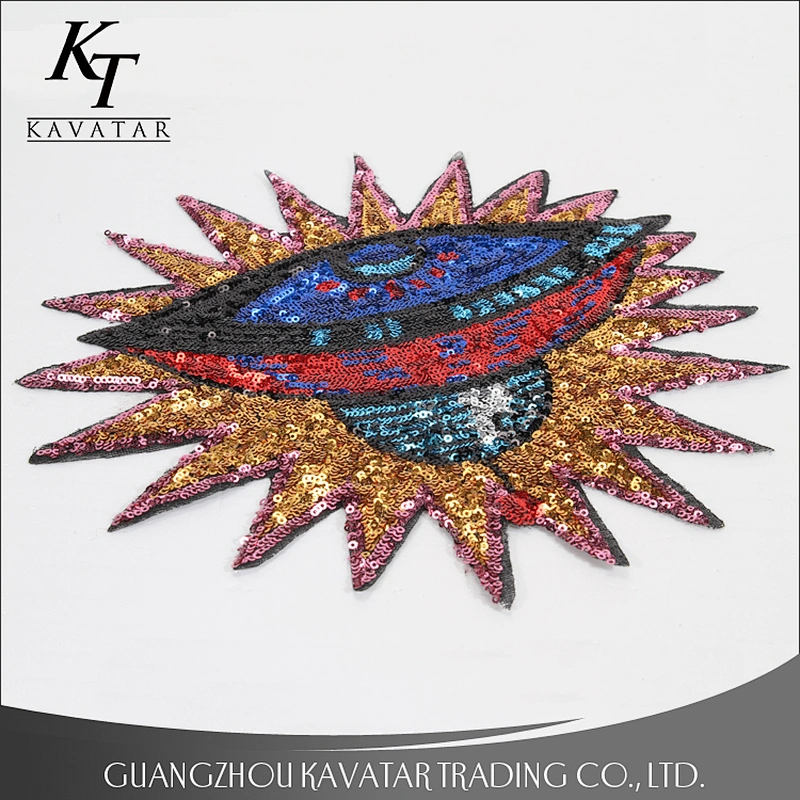 Cute Sequined UFO Patch Stick On Applique For Clothe T-shirt Bags Embroidered Patches Motif