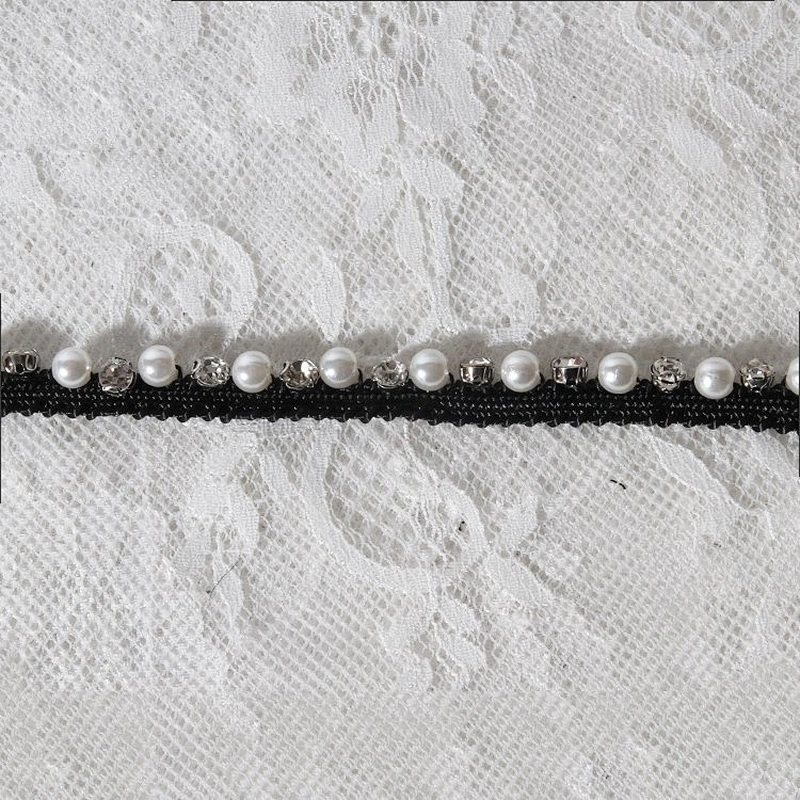 Popular Small Lace Trim Pearl Beaded Rhinestone Lace Decorative For Dress