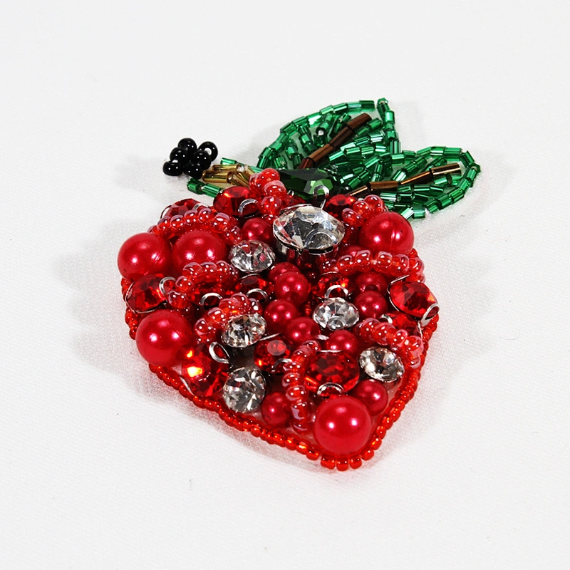 Fashion garment bag decoration patches fruit strawberry design bead rhinestone patches