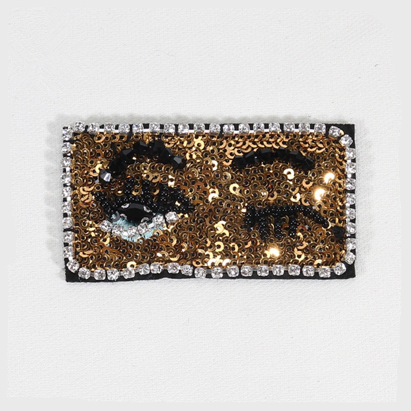 Design Gold Yellow Rectangle Shape Rhinestone Sequin Beaded Patch