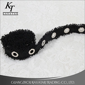 Factory price wholesale grosgrain eyelet lace trim fringe tape for garment,shoe,etc