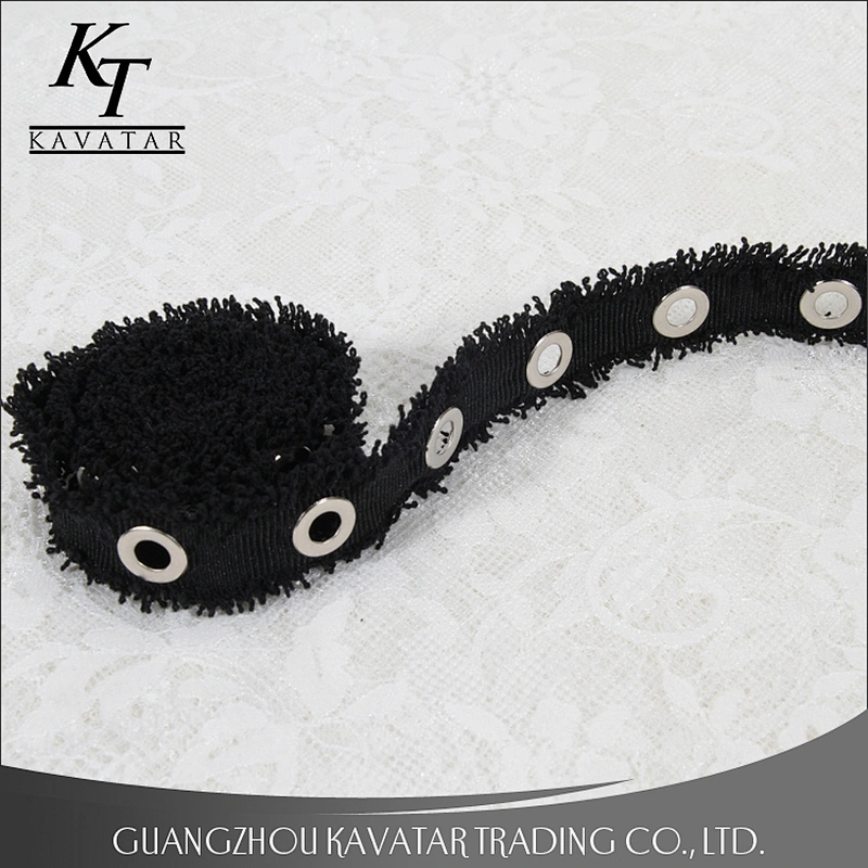 Factory price wholesale grosgrain eyelet lace trim fringe tape for garment,shoe,etc