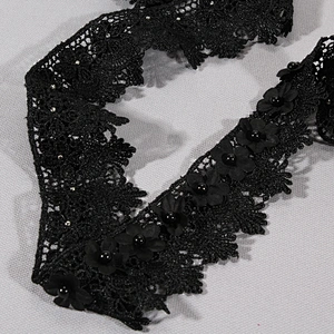 High quality polyester flower shape embroidery lace trim bridal lace accessories