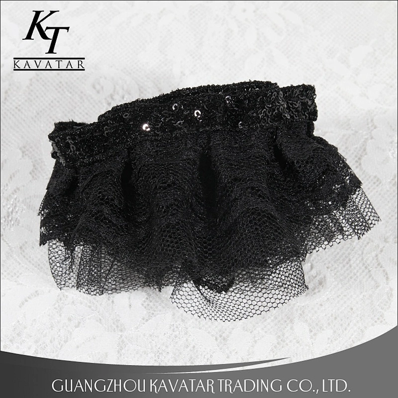 Easy to match fashion wrinkle black lace trim sequin decoration for nighty,dress,etc