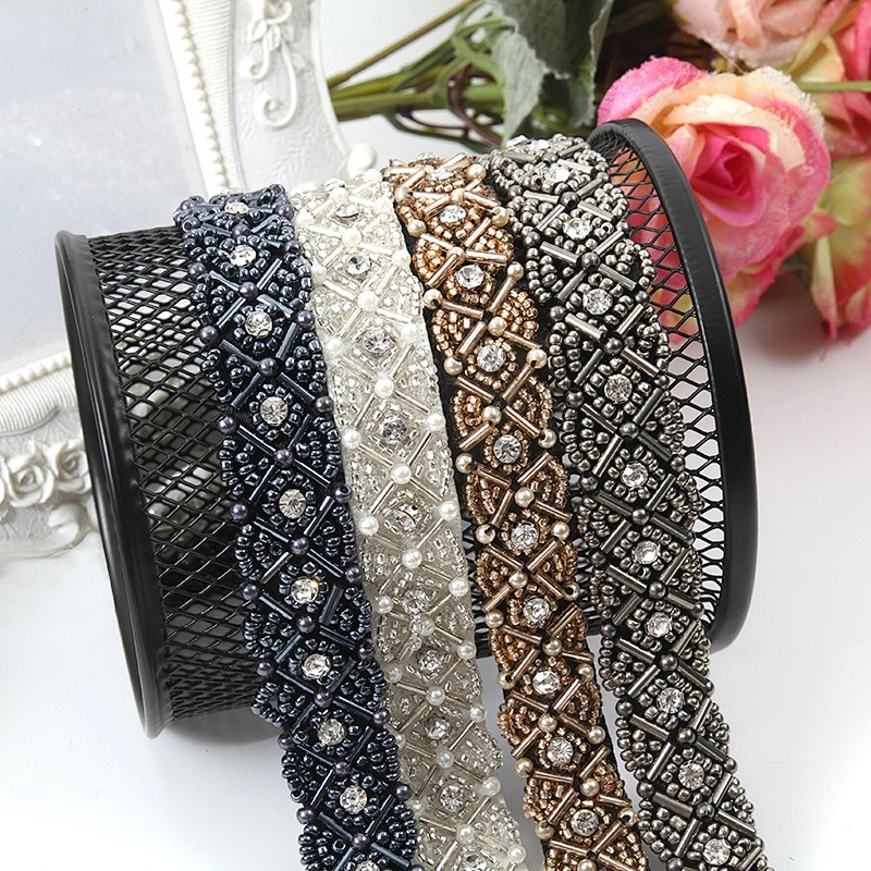 Wholesale multi color handmade organza pearl lace trim  for garment accessories