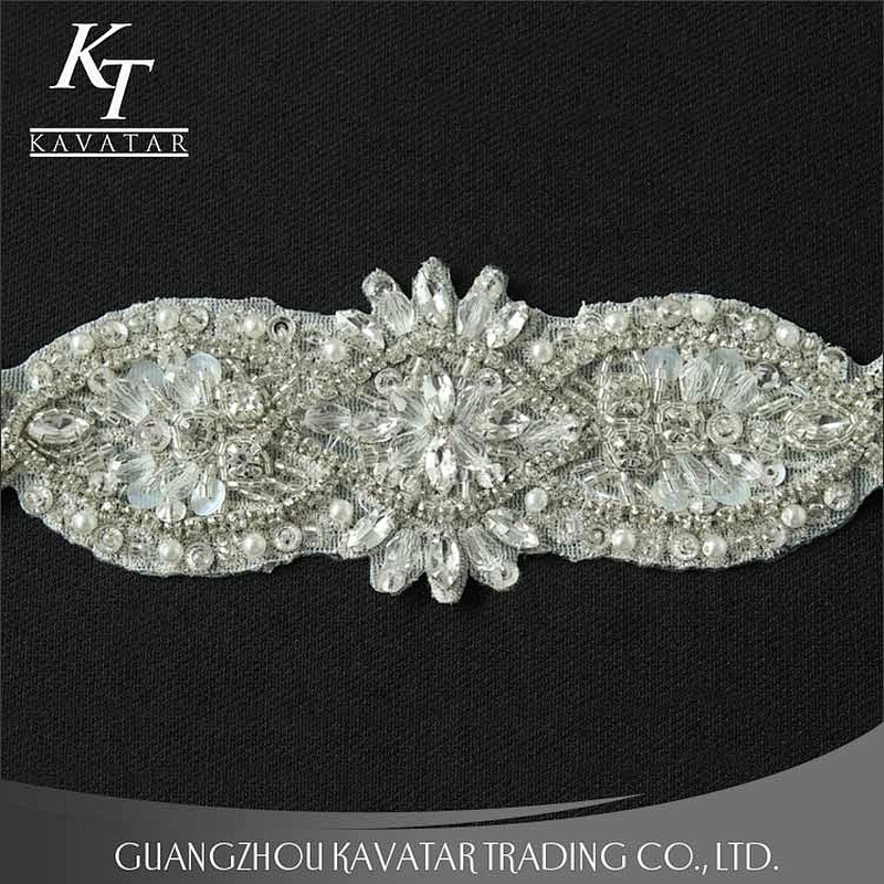 Wholesale Bridal AB Rhinestone Beaded Appliques for Wedding Dress