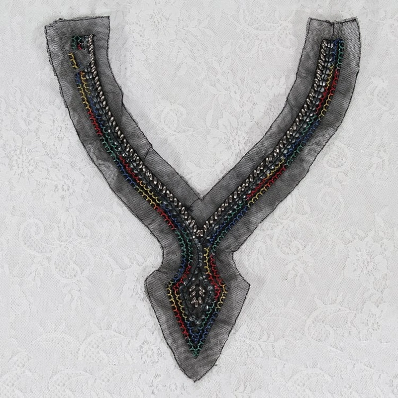 Kavatar Fashion Wholesale Handmade Beaded Black Neck Collar Trim