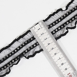 Wholesale Rhinestone Beaded Ruffled Chiffon Lace Trim for Women Garments