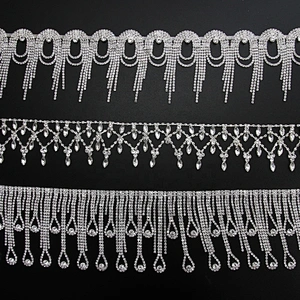 Kavatar Wholesale Crystal Rhinestone Chain Trim Fringe Styles For Dress