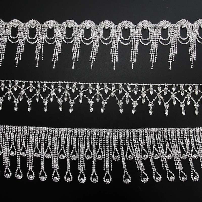Kavatar Wholesale Crystal Rhinestone Chain Trim Fringe Styles For Dress