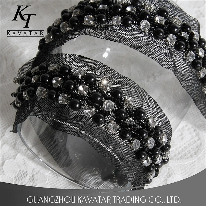 Accessories Claw Rhinestone Black Pearl Beaded Sew On Mesh Lace Trim For Garment