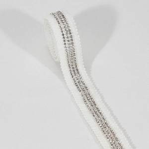 Premium 2.2cm White Cotton Crystal Chain Beads Grosgrain Ribbon Trim for Sweaters Garments