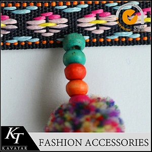 Wholesale ethnic Style cotton/polyester pom pom & beaded fringes for garments ,bags and curtain,pom material