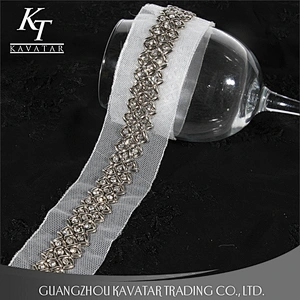 Accessories Beaded Lace Trim Vintage Mesh Fabric Rhinestone Lace Decorative For Wedding Dress