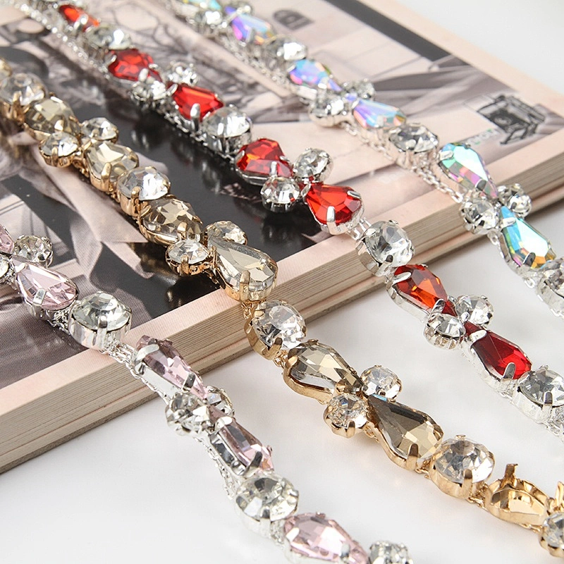 rhinestone beaded glass trim hotfix banding fashion embroidered gold bead lace trim