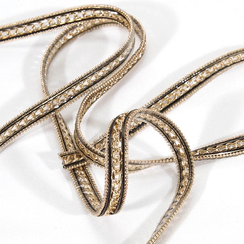 Stylish Black Hot Fix Transfer Trim with Golden Accessories Chain Beads