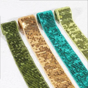 Kavatar custom wholesale square sequin ribbons trim for decoration