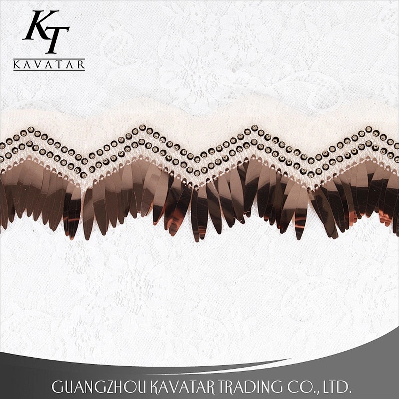 Kavatar Net Lace Shiny Colors Sequin Fringe Trim For Garment