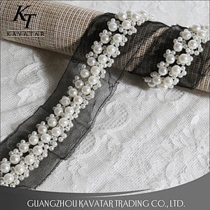 Kavatar Strung Together Sew On Mesh Beads Cyrstal Rhinestone Pearl Lace Trim