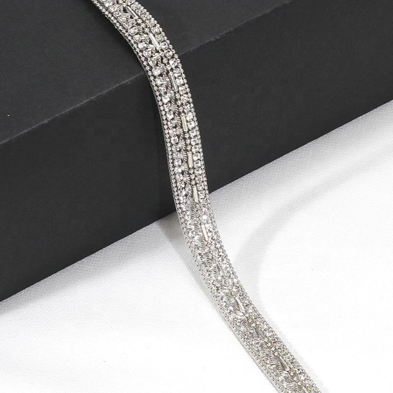 Custom 1cm Crystal Beaded Hot Fix Rhinestone Trim with Accessories Chain