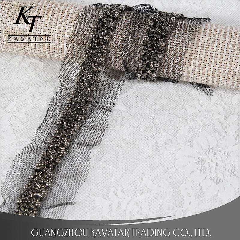 High quality kavatar Beaded Trim Mesh Decoration Lace Trim For Apparel