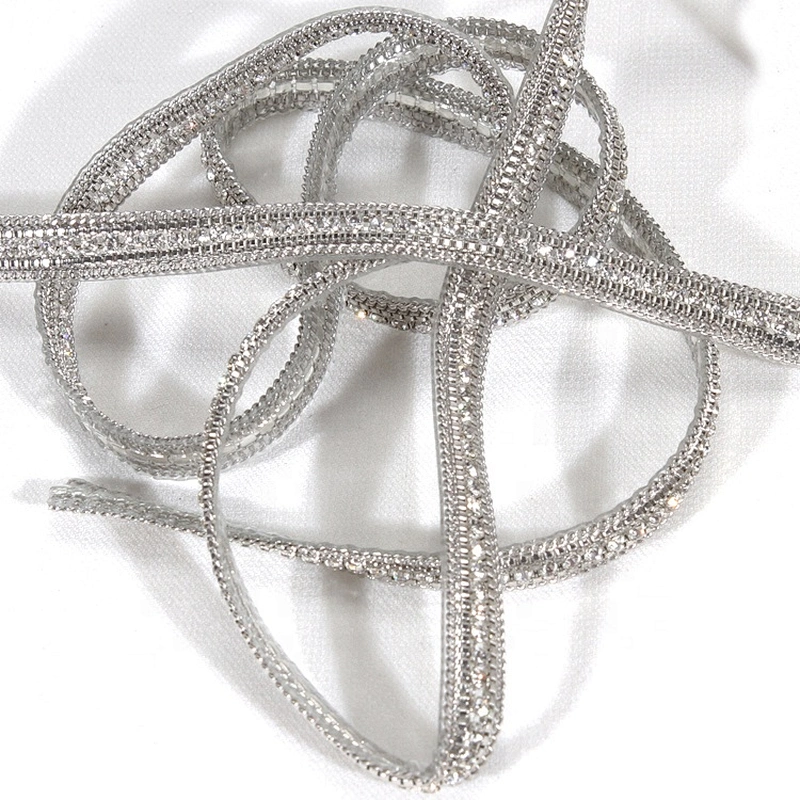 Kavatar Wholesale Custom Design Accessories Chain Beaded Rhinestone Hotfix Trim